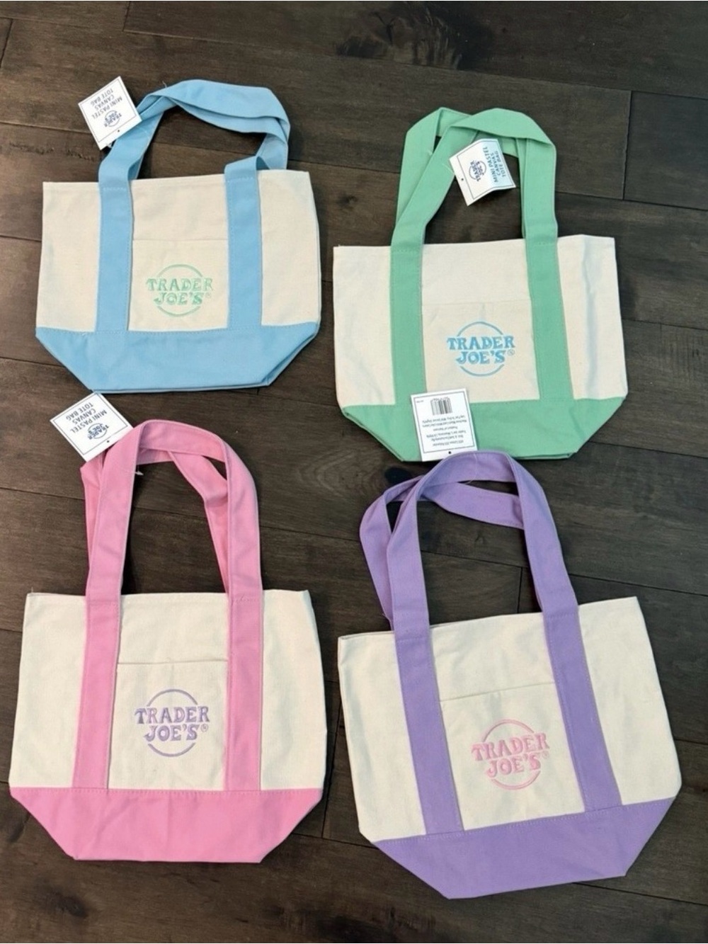 Trader Joe's Canvas Mini Tote Bag - Pink, Blue, Green, Purple